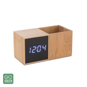 Ceas de birou Evergreen din bambus cu termometru, alarma