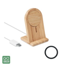 Incarcator wireless magnetic HINTOIS, din bambus cu suport