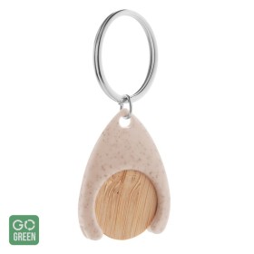 Breloc moneda bambus si paie grau pentru carucior cumparaturi, BOINC