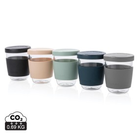 Pahar borosilicat cu capac si manson silicon, 360ml Pahar borosilicat cu capac si manson silicon, 360ml