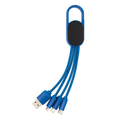 Cablu incarcare USB cu carabina, 4 in 1, albastru