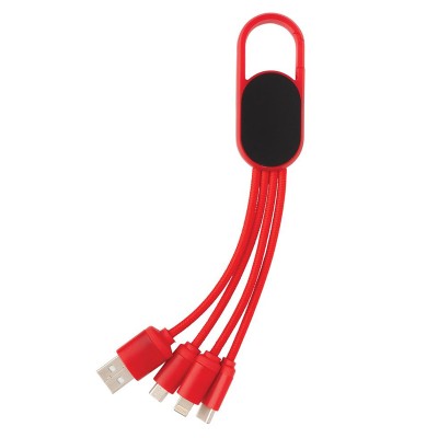 Cablu incarcare USB cu carabina, 4 in 1, rosu