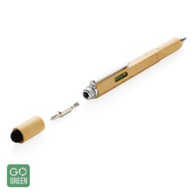 Pix din bambus, multifunctional 5 in 1 cu rigla, surubelnita, boloboc