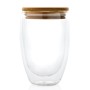 Pahar borosilicat cu perete dublu si capac bambus, 350ml