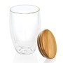 Pahar borosilicat cu perete dublu si capac bambus, 350ml