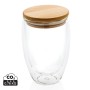 Pahar borosilicat cu perete dublu si capac bambus, 350ml