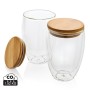 Set pahare borosilicate cu pereti dubli si capac bambus, 350ml