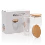 Set pahare borosilicate cu pereti dubli si capac bambus, 350ml