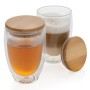 Set pahare borosilicate cu pereti dubli si capac bambus, 350ml