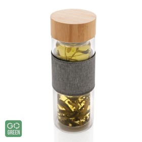 Sticla borosilicata cu perete dublu, capac din bambus si manson