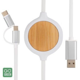 Cablu 3 in 1 cu incarcator wireless din bambus, 5W