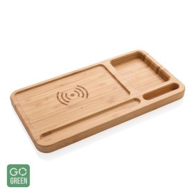 Organizator birou din bambus cu incarcator wireless, 5W