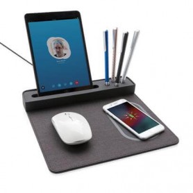 Mousepad cu incarcare wireless 5W, suport telefon si pixuri